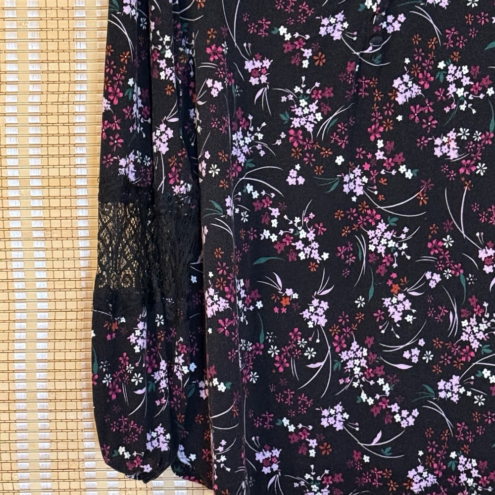 Liz Claiborne Womens M Top Floral Long Sleeve Lace Arms Boho Cottagecore Western - Picture 3 of 8
